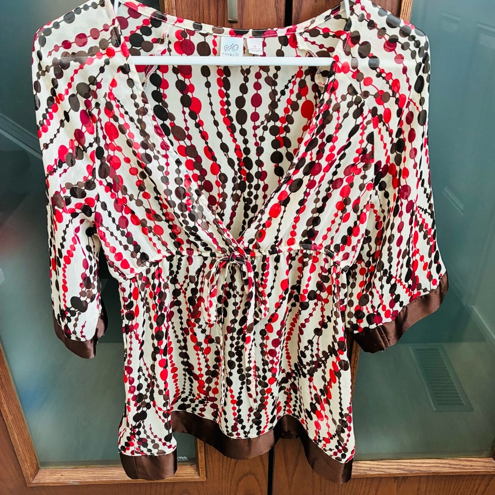So Wear It Declare It Red and Brown Polka Dot Blouse